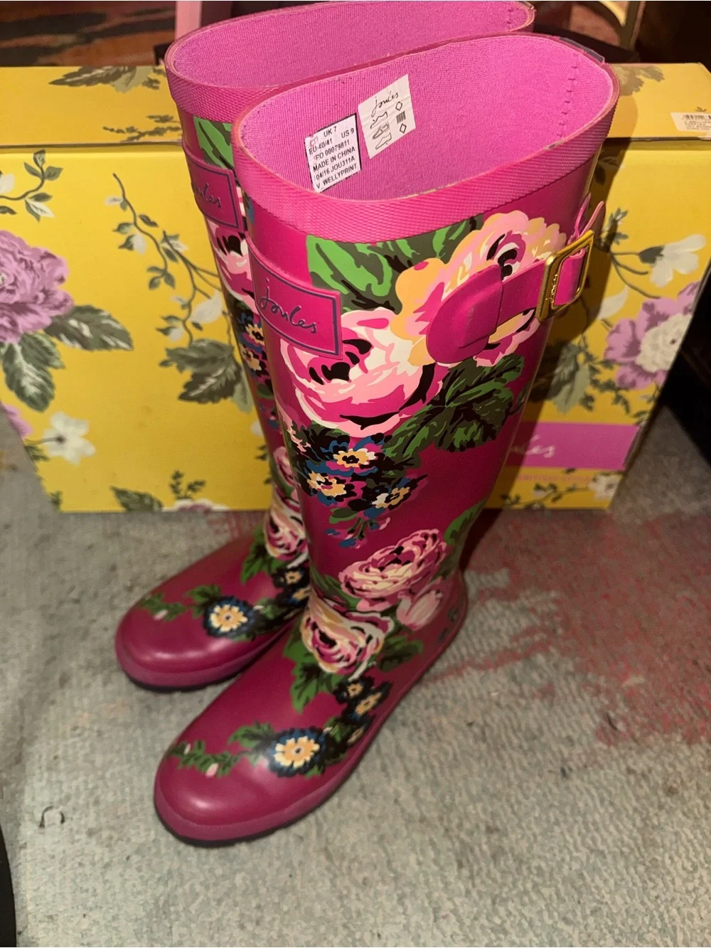 Joules Pink Floral Tall Rain Boots - Women's Waterproof Wellies